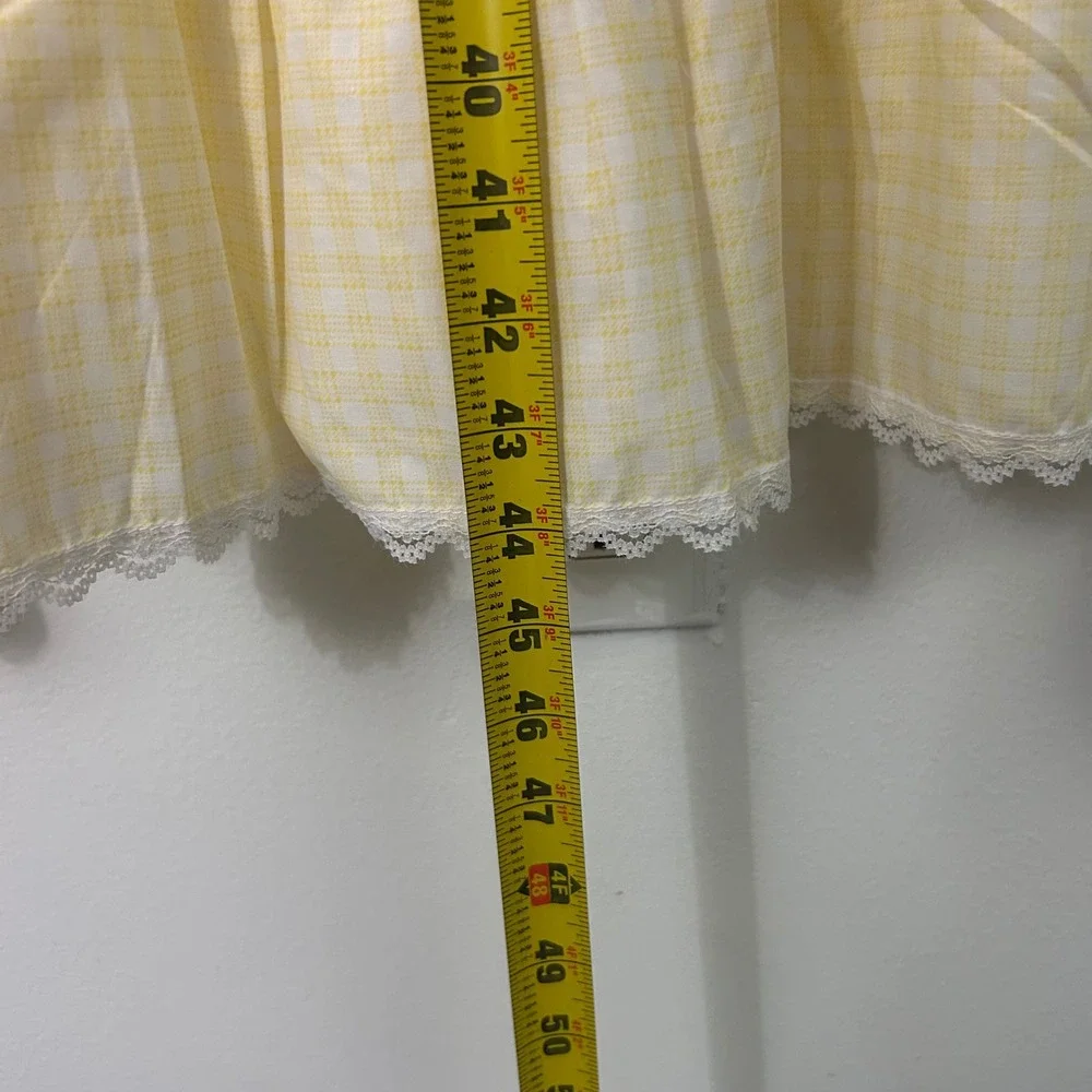 Barbizon Nightgown Yellow Gingham Floral Embroidered Lace Trim Large Vintage NEW